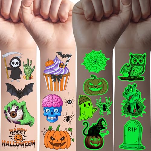 Glow in the Dark Halloween Temporary Tattoos 60-Pack - Spooky Party Favors
