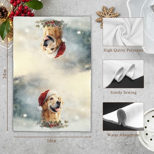 Christmas Winter Dog Themed Kitchen Towels - Cute Holiday Dish Towels for Dog Lovers, 16x24 Inches