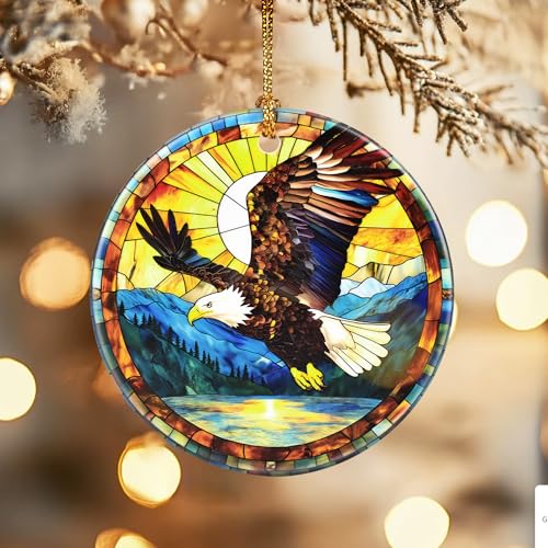 Ceramic Bald Eagle Christmas Ornament - 2.8in Holiday Tree Decor - Variation of Bald Eagle