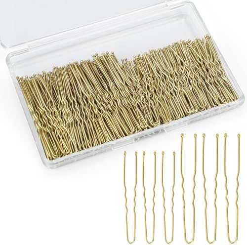 200Pcs Gold U-Shaped Hair Pins Bulk Set with Storage Box for Updos and Buns
