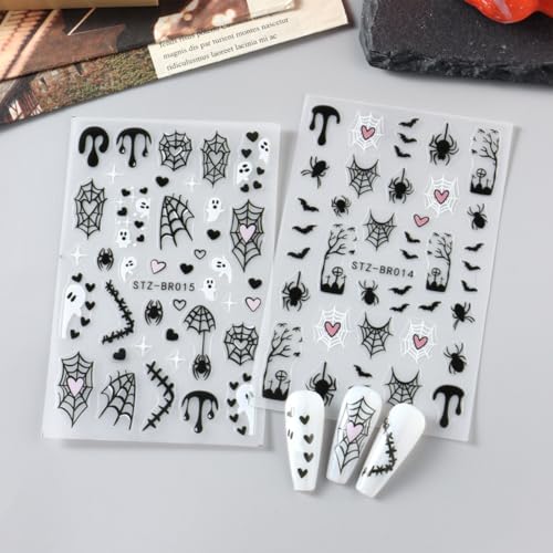 Halloween Nail Stickers 3D Self-Adhesive Bat Ghost Spider Web Decals