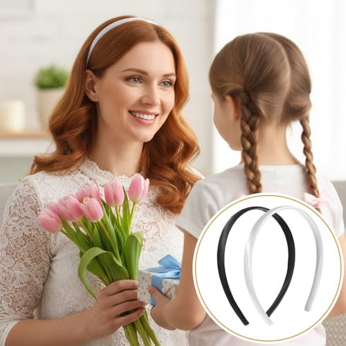 2 Pcs Soft Satin Headband Black and White Fashion Elastic Hairband