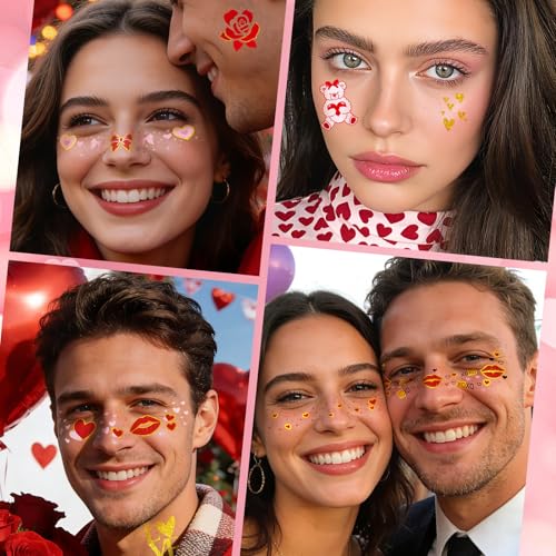 Valentine's Day Temporary Tattoos - 28 PCS Waterproof Face Freckles & Love Stickers