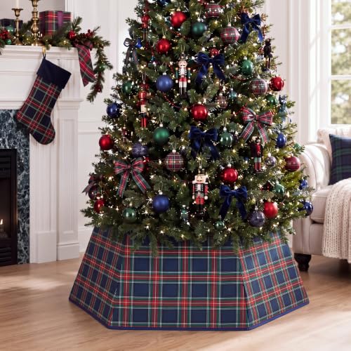 Poen Tartan Plaid Christmas Tree Collar - 29-inch Holiday Tree Skirt