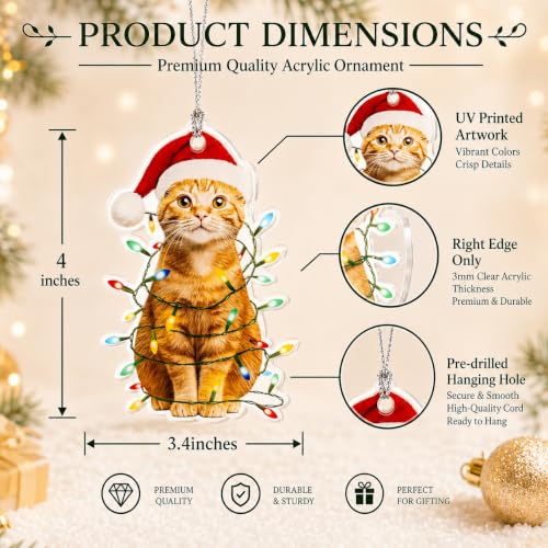 Cute Cat Christmas Ornament 2026 - Festive 4-Inch Acrylic Decor