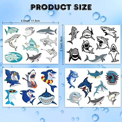 Qpout Shark Temporary Tattoos for Kids - 12 Sheets Ocean Fake Tattoos