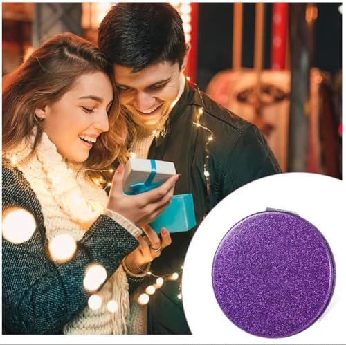 Purple Compact Pocket Makeup Mirror with 1X 2X Magnification