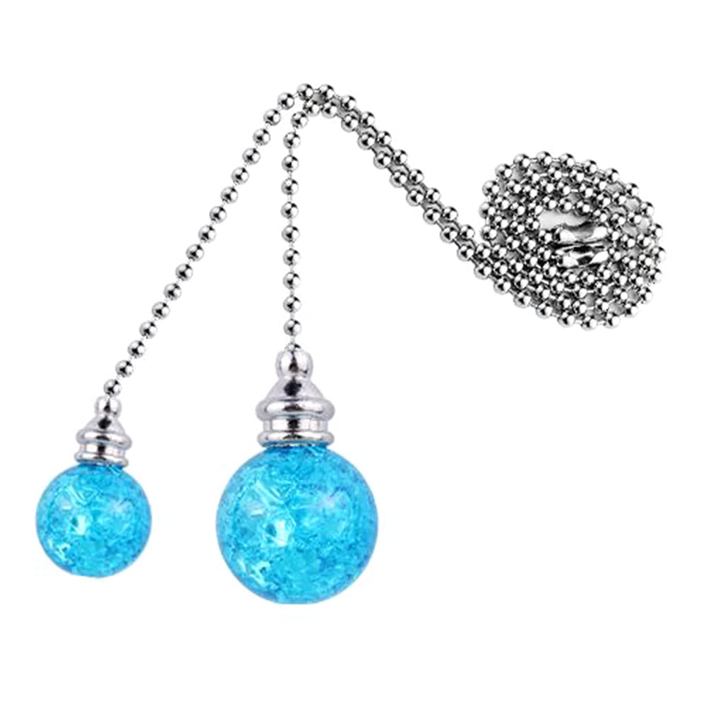 U/D Ceiling Fan Pull Chain，2PCS Pull Chain Crystal Glass Cracked Ball Pull Chain for Ceiling Fan Light Decoration 30.5cm Extension Chain (Blue, 2)