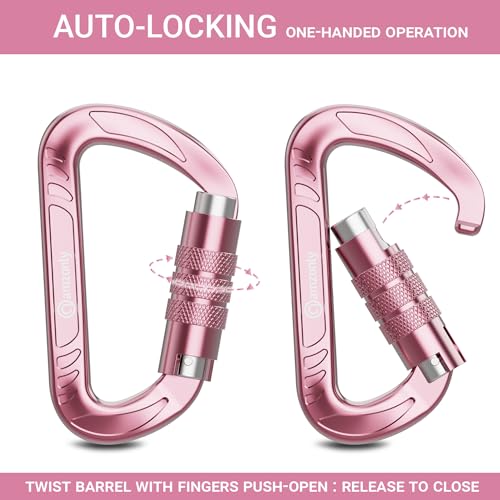 3inch Auto Locking Carabiner Clips Heavy Duty, 12KN /2697lbs Lightweight keychain carabiners, Sturdy Twist Lock Caribeeners for Camping Hiking Hammock Swing Backpack, dog leash and Harness etc