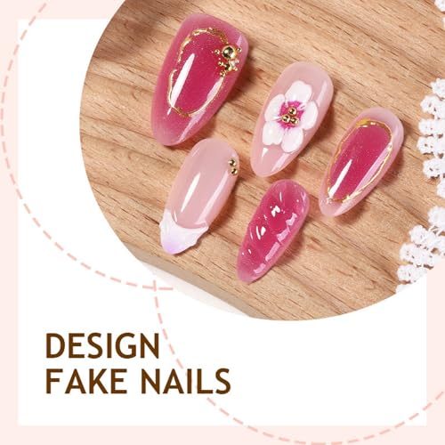 Octoswave Medium Almond Press on Nails Pink Artificial Nails with Flowers 30pcs
