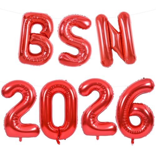 BSN 2026 Nurse Graduation Decorations - Red Foil Balloons & Banner