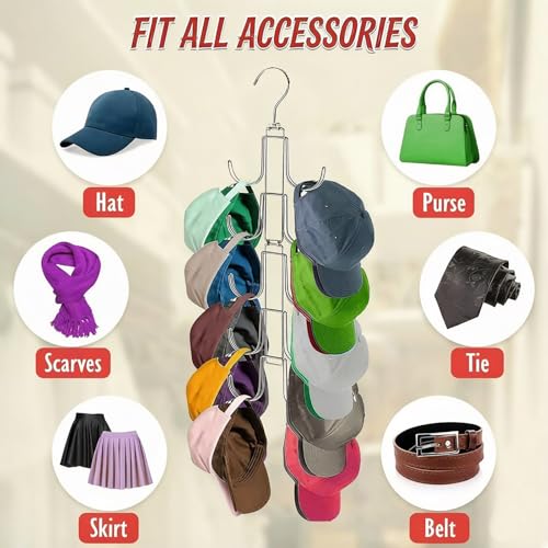 Collapsible Baseball Hat Organizer with 10 Rotatable Hooks - Holds 40 Caps