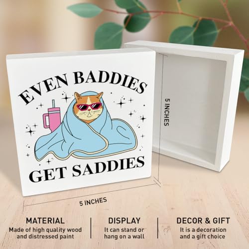 Even Baddies Get Saddies Wooden Box Sign - Funny Mental Health Office Decor 17