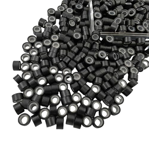 Aouuhe 500 Pcs Silicone Lined Micro Link Rings Beads for Hair Extensions 5mm Black