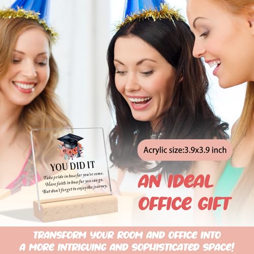 Clear Acrylic Graduation Desk Sign with Wooden Stand Inspirational Gift