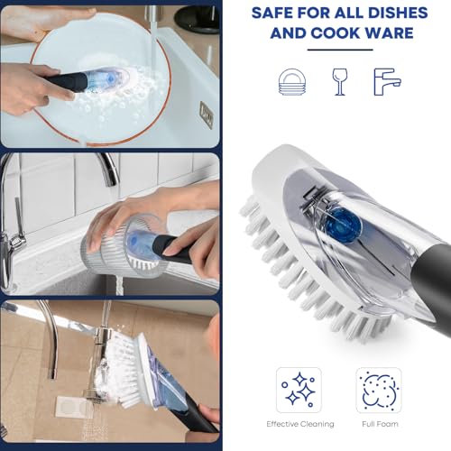 RIMAY Black Soap Dispensing Dish Brush with Scrubber Handle