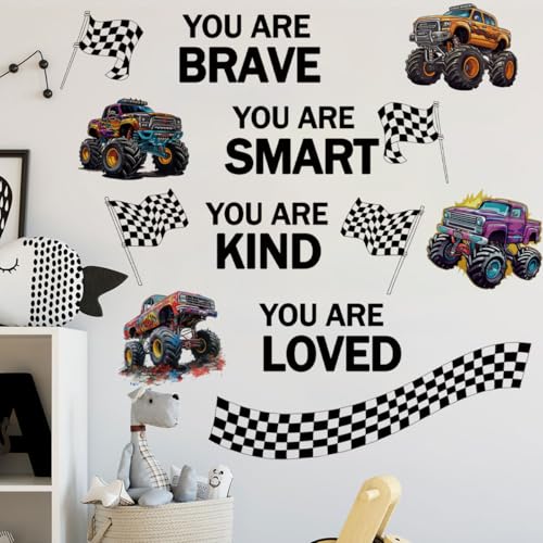 Runtoo Monster Truck Wall Decals with Inspirational Quotes for Kids Room