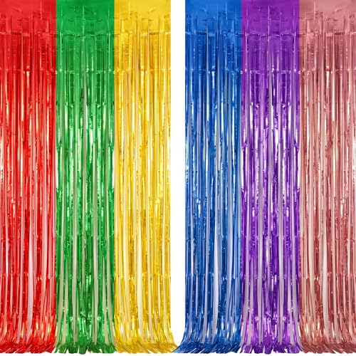 Rainbow Metallic Foil Fringe Curtain Backdrop - 2 Pack