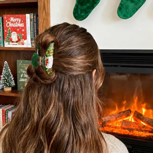 Fohufo Letter C Christmas Hair Claw Clip, Festive Santa Hair Accessory