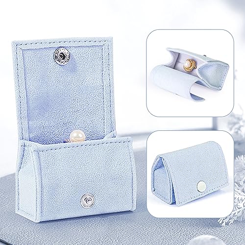 Light Blue Compact Velvet Ring Box with Plush Interior