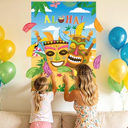 Hawaiian Tiki Party Game - Pin the Feather on the Tiki