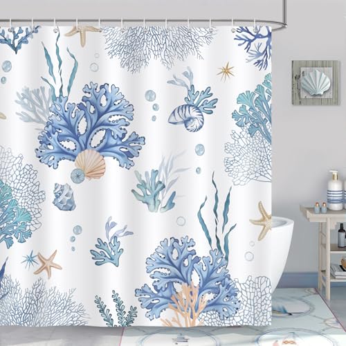 Bonhause Nautical Coastal Shower Curtain, 72x72 Waterproof Ocean Theme