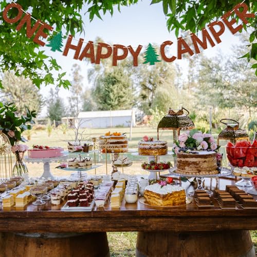 One Happy Camper Banner - Brown Glitter Forest Adventure Party Decoration