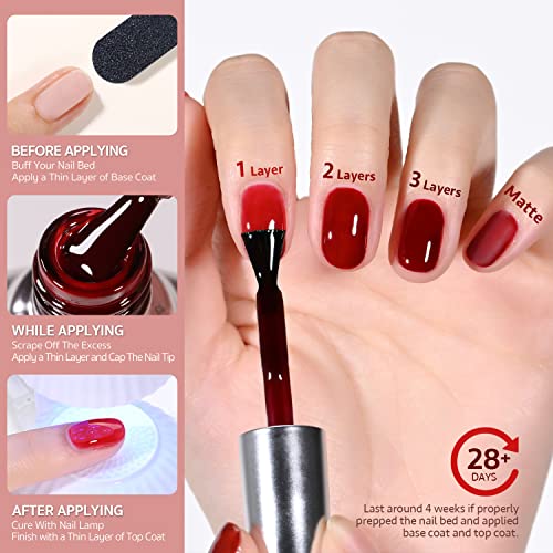 GAOY Sheer Red Gel Nail Polish - 16ml Soak Off Jelly Wine Red UV Polish