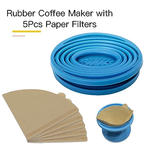 Collapsible Silicone Coffee Dripper with 5 Filters - Portable & Easy to Clean