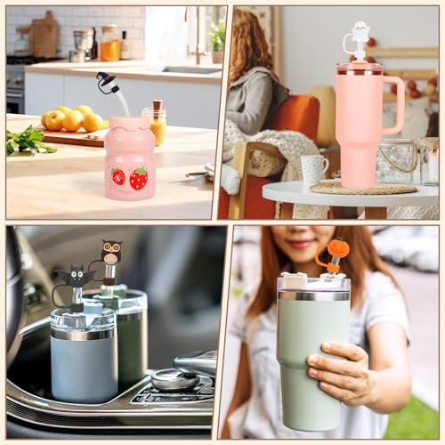 6Pcs Halloween Straw Cover Cap Compatible with Stanley Cups 30 40 oz Toppers for Tumblers Reusable Dust Proof Simple Modern Straw Cover for 0.4in Accessories