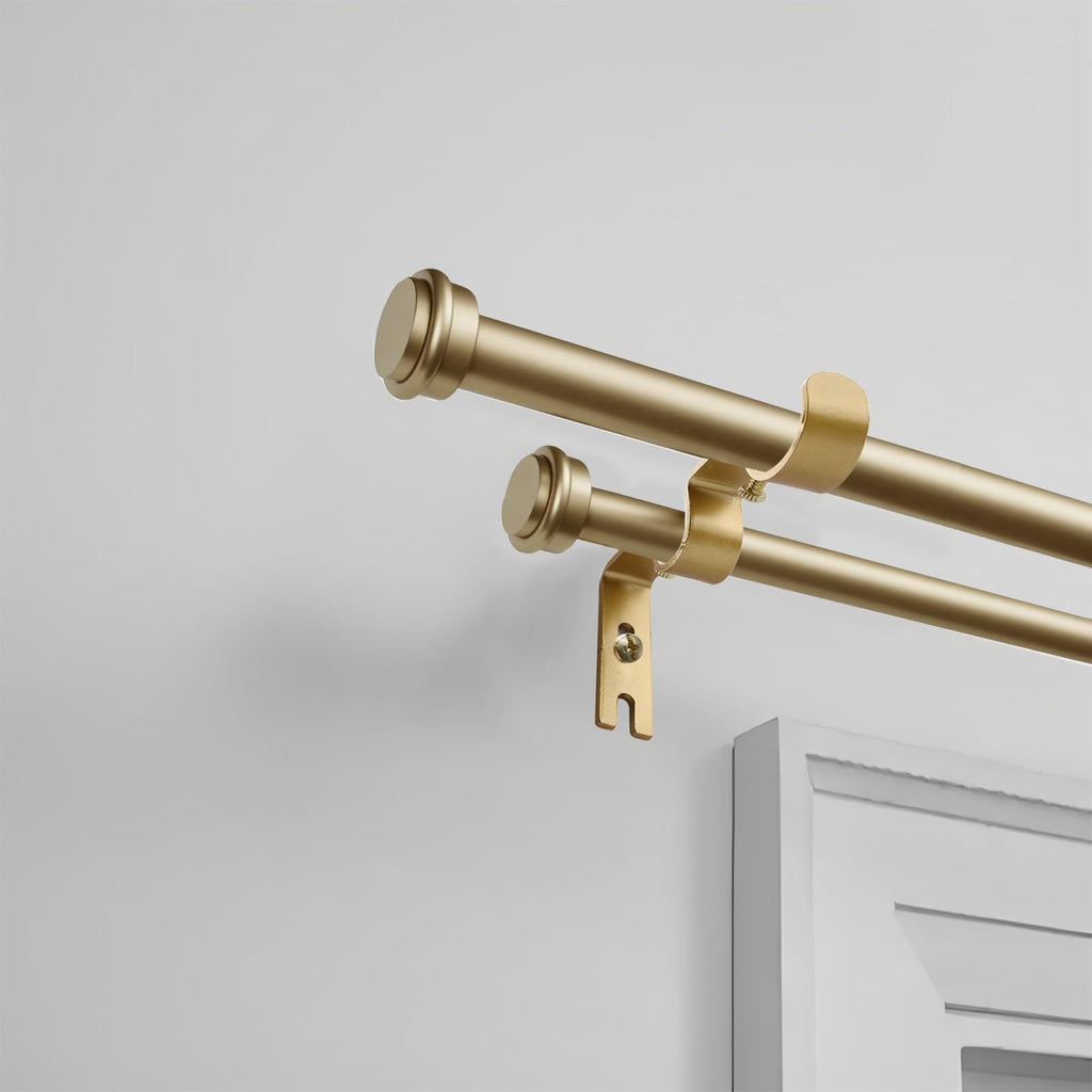 Shonmogar Double Curtain Rod Bracket 6 Pack Metal Curtain Rod Holders for Wall Sturdy Curtain Bracket for 1 Inch Curtain Rod Gold Wall Mounted Curtain Rod Hooks for Bedroom Living Room Patio