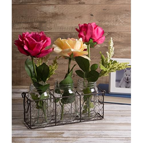 DII Chicken Wire Collection Farmhouse Vintage, Caddy with Vases, Rustic Bronze