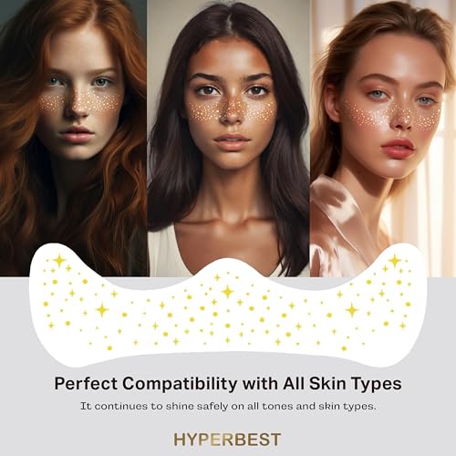 HYPERBEST Gold Glitter Freckles Face Tattoo, 6 Count Star Design Festival Makeup Patches