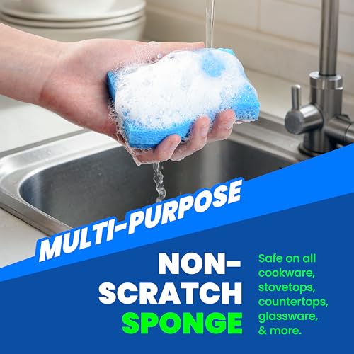 SCRUBIT Non-Scratch Kitchen Sponges - 30 Pack Dual-Action Cleaning