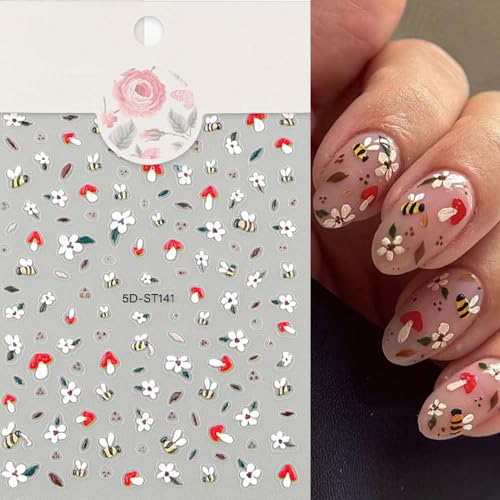 MIXFOSAHN 3D Floral Nail Stickers Set - Colorful Flower Decals for Nail Art (8 Sheets)