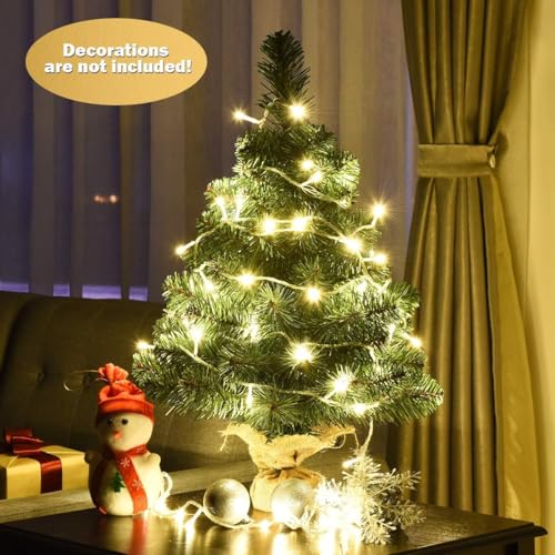 2FT Artificial Christmas Tree with Burlap Base - Green Tabletop Holiday Tree