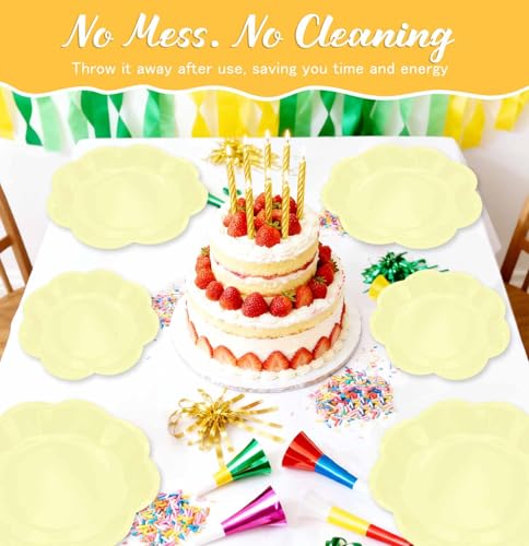 Yellow Paper Plates - 50 PCS Scalloped Disposable Plates Set