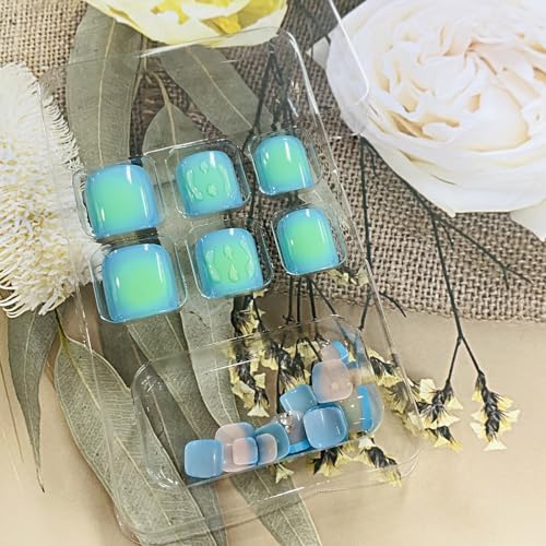 Square Press-On False Nails Set Blue French Pattern 24pcs