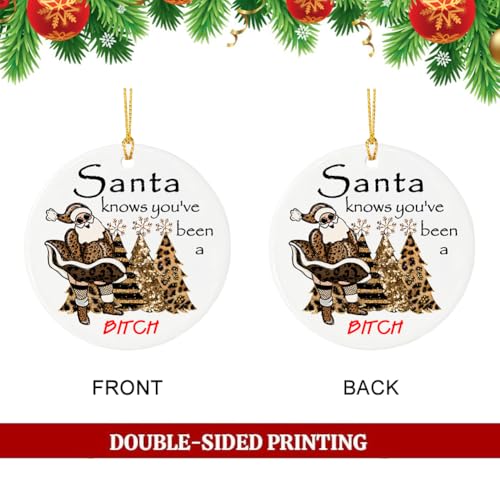 Naughty Santa Ornament - Sassy Christmas Ceramic Decoration 2.83"