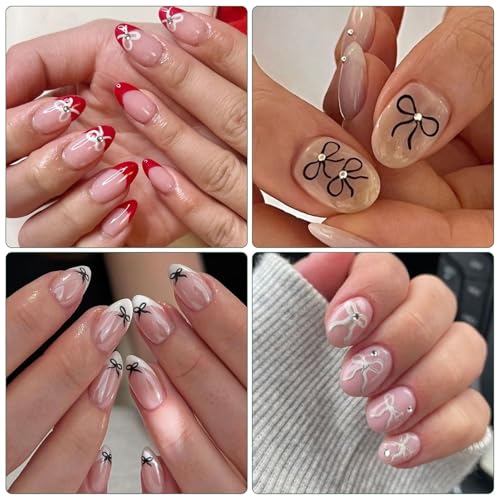 IDDFEVE White & Black Mini Bow Nail Art Stickers - 4 Sheets Self-Adhesive Decals