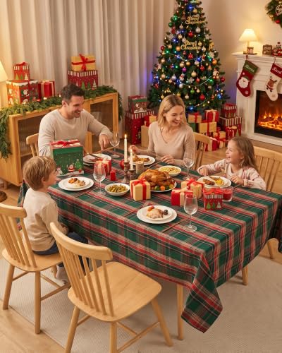 Forest Green Rectangular Christmas Tartan Tablecloth 60x120 Inch - Rustic Holiday Decor