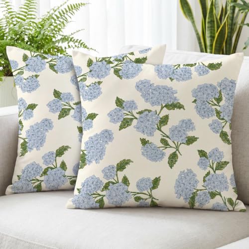 Hexagram Blue Floral Throw Pillow Covers 18x18 (Pack of 2)