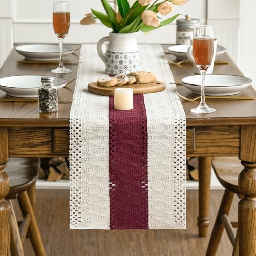 Red Farmhouse Rustic Christmas Table Runner 12x90 Inch - Polyester Cotton