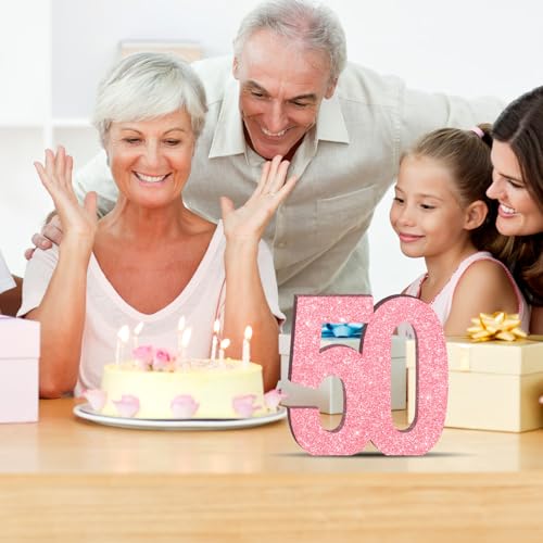 DEEZOMO Pink Glitter 50th Birthday Number Table Decoration 7.8 Inch