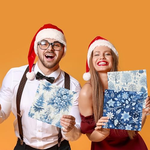 Blue Winter Christmas Napkins 40pcs - Reindeer & Tree Holiday Party Supplies