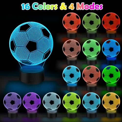 3D Soccer Illusion Night Light with 16 Colors - Perfect Gift for Boys