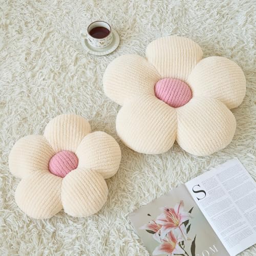 Ddliury Flower Throw Pillow - Ivory White, 14.9 Inches Decorative Cushion