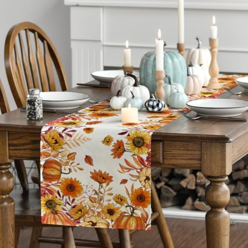 Fall Table Runner 13x120 Inch Polyester Home Party Decor - Orange