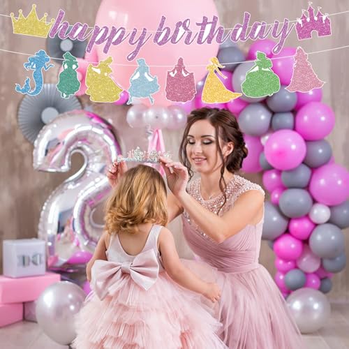 Princess Birthday Party Decorations Set - Pink Castle & Crown Banners