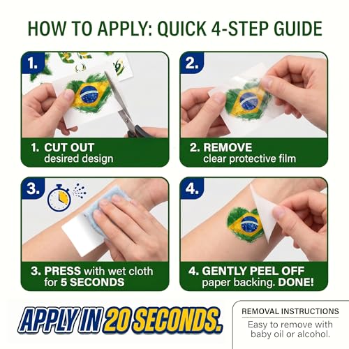 Brazil Flag Temporary Tattoo Set Waterproof Body Art 4 Sheets